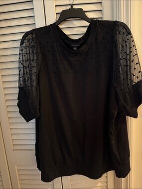 Torrid Women’s Black Puff Sleeve Sheer Dot Top